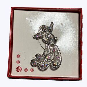 Silver Tone Angel Brooch Pin With Rhinestone Accents In Gift Box